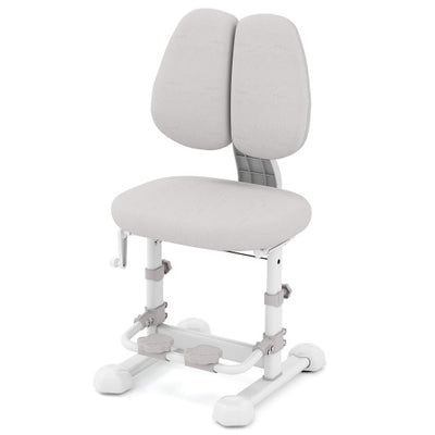 Kids Study Chair with Adjustable Double Backrest and Footrest-Gray