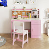 Kids Study Desk and Chair Set Student Table and Chair-White + Pink
