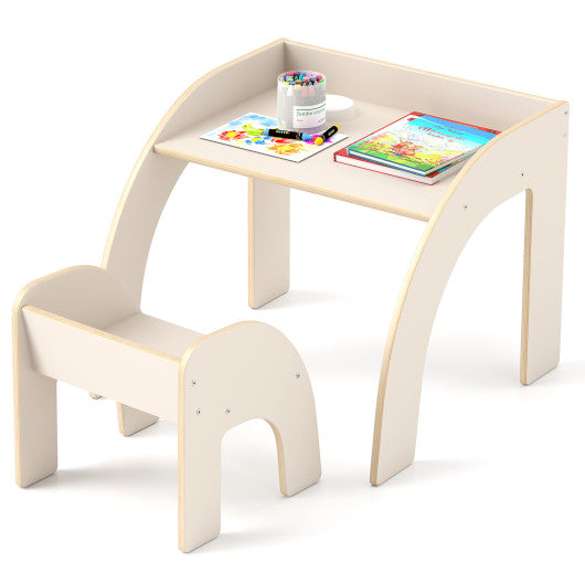 Kids Table and Chair Set with Wide Tabletop and Curved Edges for Kids Room-White