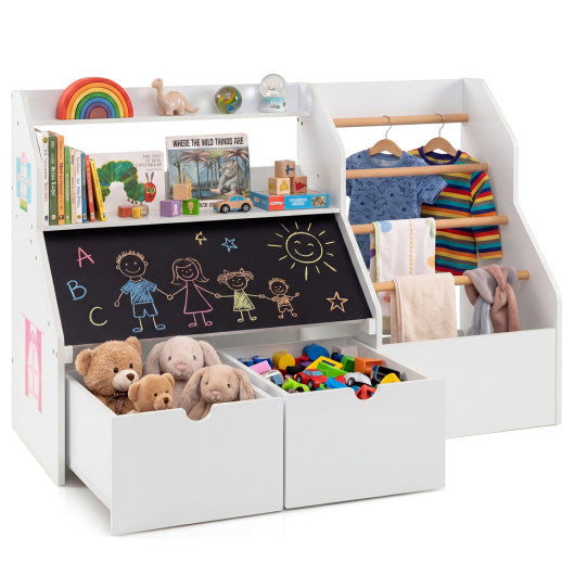 Kids Toy Storage Organizer with Flip-up Blackboard-White