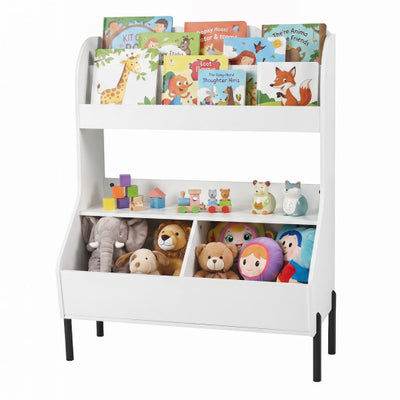Kids Toy Storage Organizer Wooden Montessori Bookshelf with 2 Storage Bins-White