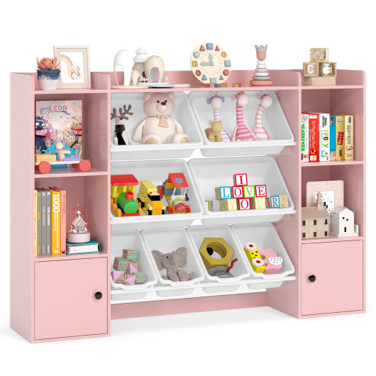 Kids Toy Storage and Bookshelf with Boxes and Open Shelves-Pink
