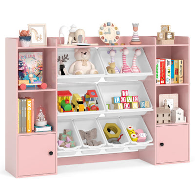 Kids Toy Storage and Bookshelf with Boxes and Open Shelves-Pink