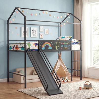 Kids Twin Size Loft Bed with Ladder and Slide for Bedroom-Black