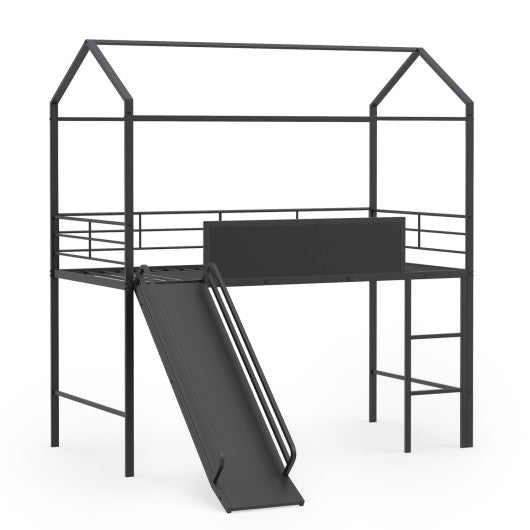 Kids Twin Size Loft Bed with Ladder and Slide for Bedroom-Black