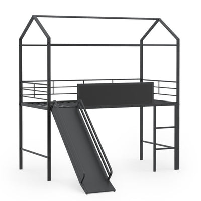 Kids Twin Size Loft Bed with Ladder and Slide for Bedroom-Black