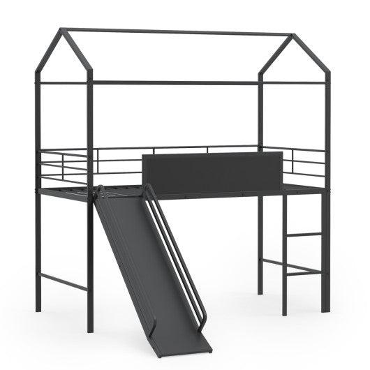 Kids Twin Size Loft Bed with Ladder and Slide for Bedroom-Black