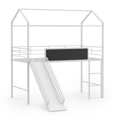 Kids Twin Size Loft Bed with Ladder and Slide for Bedroom-White