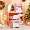 Kids Vanity Set Princess Girls Makeup Vanity Desk with Chair and 3-Color LED Lighted Mirror-Pink