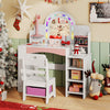 Kids Vanity Set with Colorful LED Lights Princess Makeup Dressing Table with Chair-White