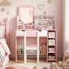 Kids Vanity Set with Chair and Mirror Makeup Dressing Desk with Storage Shelves and Drawers-White & Pink