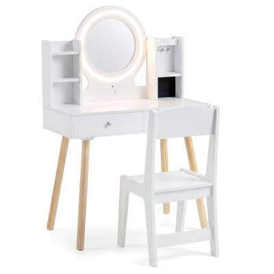 Kids Vanity Set with Lighted Mirror and Storage Drawers-White
