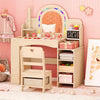 Kids Vanity Set with Colorful LED Lights Princess Makeup Dressing Table with Chair-Natural
