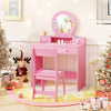 Kids Vanity Set with Mirror Princess Makeup Dressing Desk and Chair Set with Mirror-Pink