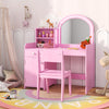 Kids Vanity Table and Chair Set with Shelves Drawer and Cabinet-Pink