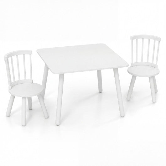 Kids Wooden Table and Chairs Set 3-Piece Toddler Furniture with Pine Wood Frame-White
