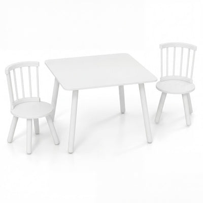 Kids Wooden Table and Chairs Set 3-Piece Toddler Furniture with Pine Wood Frame-White