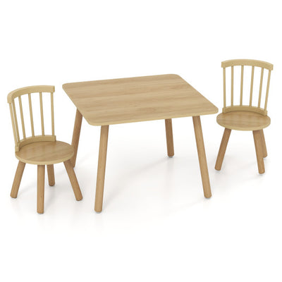 Kids Wooden Table and Chairs Set 3-Piece Toddler Furniture with Pine Wood Frame-Natural