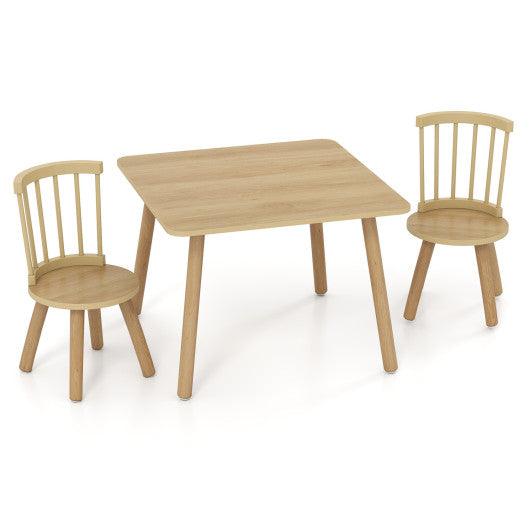Kids Wooden Table and Chairs Set 3-Piece Toddler Furniture with Pine Wood Frame-Natural