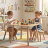 Kids Wooden Table and Chairs Set 3-Piece Toddler Furniture with Pine Wood Frame-Natural