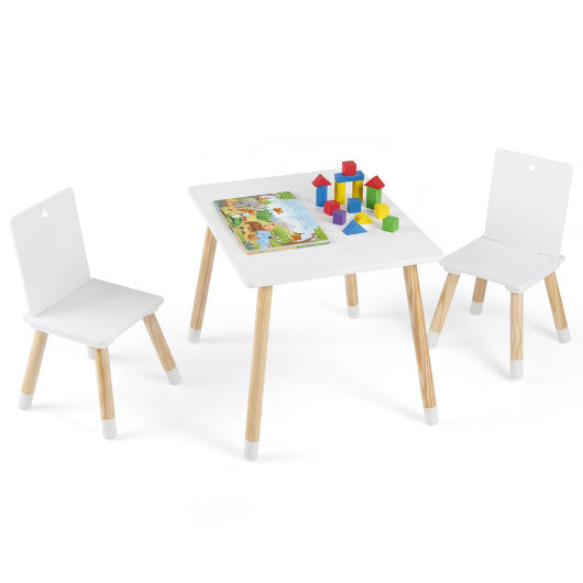 Kids Wooden Table and 2 Chairs Set-White