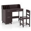 Wooden Kids Study Desk and Chair Set with Drawer and 2 Storage Cabinets-Dark Brown