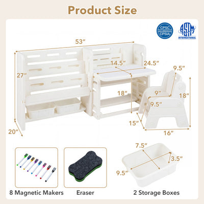 Kids Writing Desk and Chair Set with Side Bookshelves-White