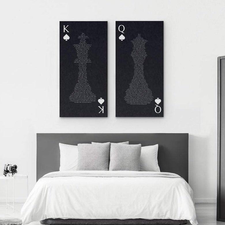 King And Queen 2 Piece Canvas With Song Or Vows Second Anniversary Gift