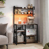 Kitchen Bakers Rack with Power Outlet 5-Tier Microwave Oven Stand with LED Lights-Rustic Brown - Rustic Brown