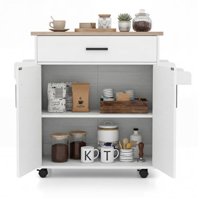 Kitchen Island Cart Rolling Kitchen Storage Island with Drawer-White
