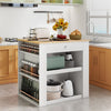 Modern Kitchen Island with Rubber Wood Countertop and Storage-White