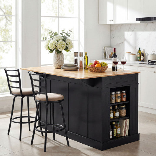 Kitchen Island with Storage and 3-Level Adjustable Shelves-Black