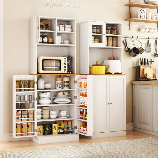 Kitchen Pantry Cabinet 67 Inch Freestanding Tall Cupboard with Microwave Shelf-White