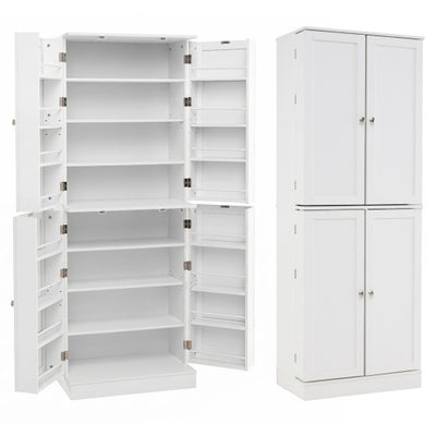 Kitchen Pantry Cabinet 65.5 Inch Freestanding Tall Buffet Cupboard-White