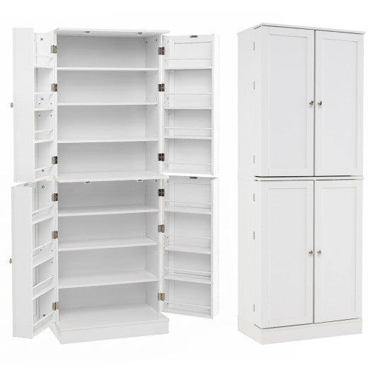 Kitchen Pantry Cabinet 65.5 Inch Freestanding Tall Buffet Cupboard-White