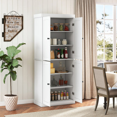 Kitchen Pantry Cabinet with 2 Adjustable Shelves and Anti-Tipping Kits for Living Room-White
