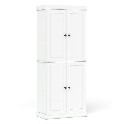 Kitchen Pantry Cabinet with 2 Adjustable Shelves and Anti-Tipping Kits for Living Room-White