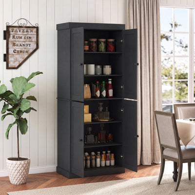 Kitchen Pantry Cabinet with 2 Adjustable Shelves and Anti-Tipping Kits for Living Room-Black