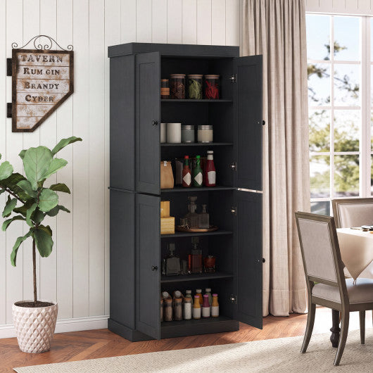 Kitchen Pantry Cabinet with 2 Adjustable Shelves and Anti-Tipping Kits for Living Room-Black