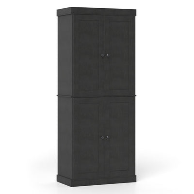 Kitchen Pantry Cabinet with 2 Adjustable Shelves and Anti-Tipping Kits for Living Room-Black