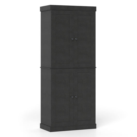 Kitchen Pantry Cabinet with 2 Adjustable Shelves and Anti-Tipping Kits for Living Room-Black