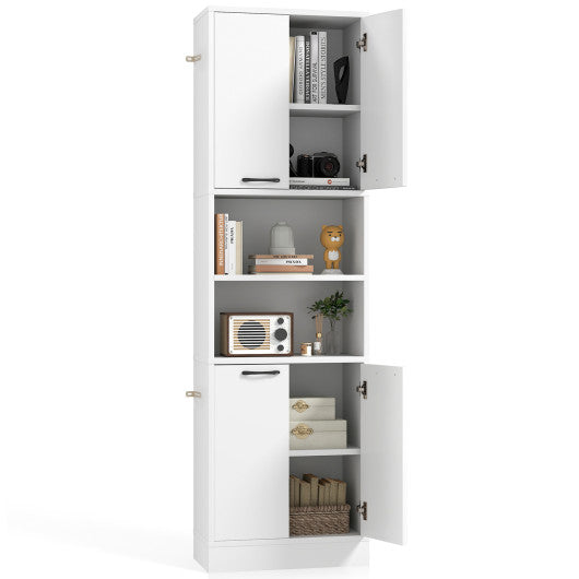75 Inch Kitchen Pantry Cabinet Tall Cupboard with Doors and Shelves-White