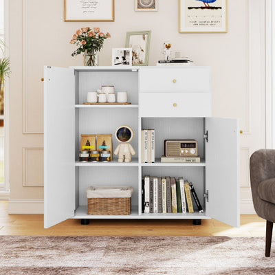 Kitchen Sideboard Buffet Cabinet Coffee Bar Cabinet with 2 Drawers 2 Doors and 3 Adjustable Shelves-White