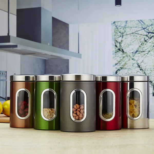 Kitchen Storage Jar with Lid, Kitchen Storage Tools, Tea, Coffee, Sugar, Canisters, Pots, Container Tins, 1 Pc, 3 Pcs