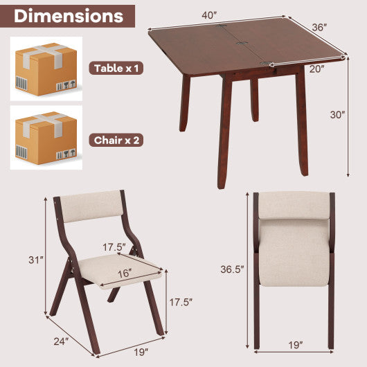 Kitchen Table Set for 2 Expandable Dining Table with 2 Upholstered Folding Chairs
