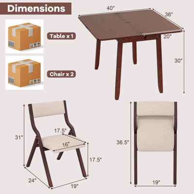 Kitchen Table Set for 2 Expandable Dining Table with 2 Upholstered Folding Chairs