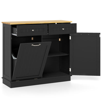 Kitchen Tilt Out Trash Cabinet with 2 Drawers and Adjustable Shelf-Black