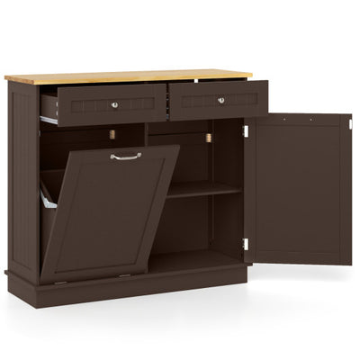 Kitchen Tilt Out Trash Cabinet with 2 Drawers and Adjustable Shelf-Brown