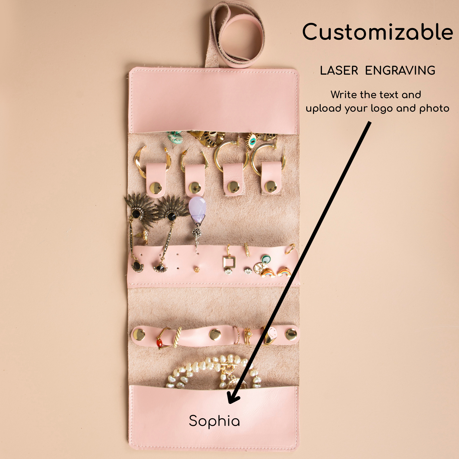 Leather Jewelry Roll - Blush Pink - Florence