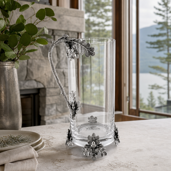 Glass Pitcher Pewter Acorn & Oak Leaf Handle